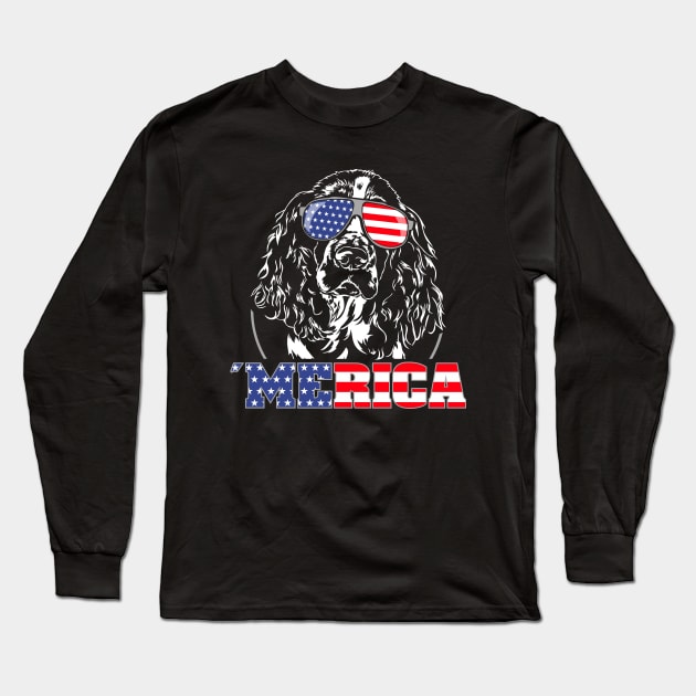 Proud Springer Spaniel American Flag Merica dog Long Sleeve T-Shirt by wilsigns